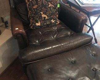 Vintage Brown Leather Chair and Ottoman 