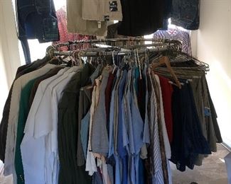 3x and 4x shirts
48x32, 50x32, 52x32 pants 
IZOD, CHAP, POLO, Alexander Lloyd 
Saddlebred, Dockers, Dickies,Wrangler, Van Heusen, 