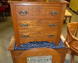 Two and three drawer cabinets and hat rack