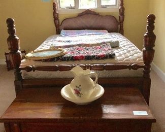 Antique bed with matching dressing table & gentleman's chest.  (Cedar chest at foot)