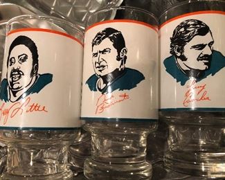 Set of 6 Miami Dolphins drink glasses - signed