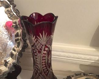 Chech ruby cut crystal vase