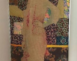 Large framed 'quilt' lady by "Fritts"