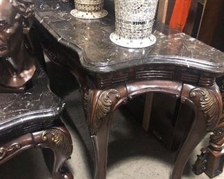 Two marble top sofa tables and end tables/coffee table