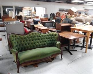 Green Velour Sofa, Tables and Misc