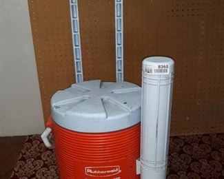 Round Drink Cooler with Cup Holder on Two Wheel Cart
