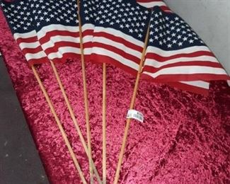 Lot of 5 American Flags on Wood Stakes