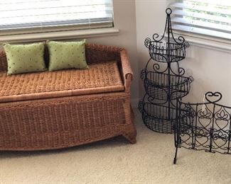 Wicker storage bench