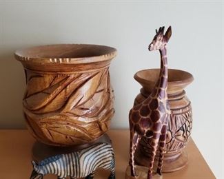 Wooden Giraffe, Zebra Planters