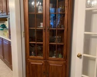 #9 (2) corner display cabinets w/ 2 glass and 2 wood doors 4 shelves 36x21x79 2 @ 175 each