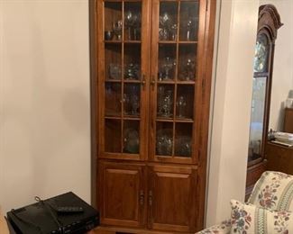 #9 (2) corner display cabinets w/ 2 glass and 2 wood doors 4 shelves 36x21x79 2 @ 175 each