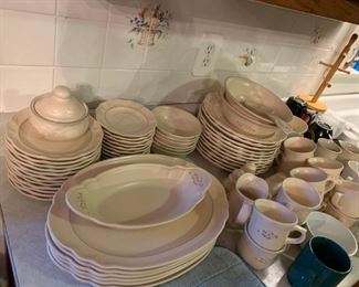 #22 Pfaltzgraff china 11 plates, 6 bowls, 12 cup /saucer,12 salad plates, $75.00
22A Pfaltzgraff 2 serve bowls, sugar/cream, salt pepper, butter, + 2 oval casserole $45.00