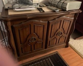 #38 wood buffet w/2 door 1 drawer inside FP style marble on top 41x18x29 $130.00