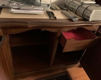 #38 wood buffet w/2 door 1 drawer inside FP style marble on top 41x18x29 $130.00