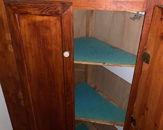 #54 corner pine cabinet 2 doors / 3 shelves 32x22x48 $65.00