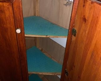 #54 corner pine cabinet 2 doors / 3 shelves 32x22x48 $65.00