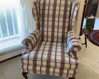 #7 Fontini by Roman wing back plaid chair 2 @ $75 ea