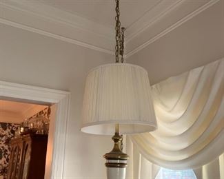 #9 Hanging white and brass lamp 27 tall $ 75.00