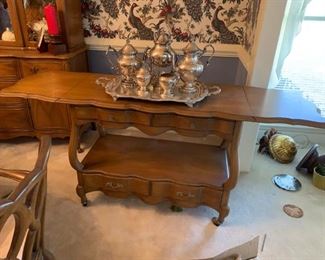 #10 White furniture french Provincial drop side server on wheels 39-69x19.5x30 $ 175.00