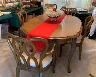 #13 White furniture French Provincial dining table with 6 chairs, with 2 16" leaves stored inside 69-101x45x28 $ 275.00