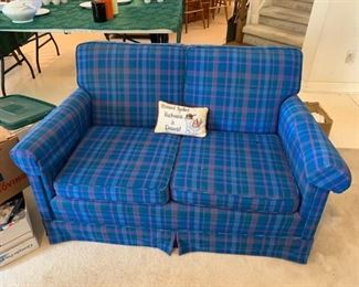 #20 Vintage blue plaid loveseat 55" long $ 45.00