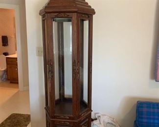 #22 Singapore Teak octaganol cabinet w/ 2 wood and 3 glass shelves 23x83 $ 275.00