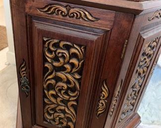 #22 Singapore Teak octaganol cabinet w/ 2 wood and 3 glass shelves 23x83 $ 275.00