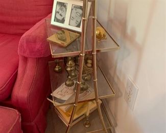 #44 Brass 3 tier table with glass shelves 31 tall $ 40.00