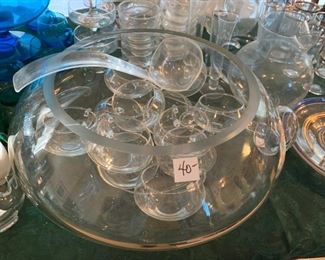 #54 Modern Glass Punch bowl w 12 punch cups and laddle $ 40.00