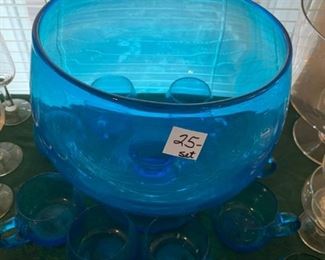#55 Blue Punch bowl with 8 cups $ 25.00