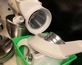 #53 Kitchen Aid cream colar mixer w meat rinder, 2 pattles, whipper, dough hook, bowl guard,and more assessarys $ 200.00