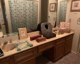 Boxes and scales. Vintage sewing basket