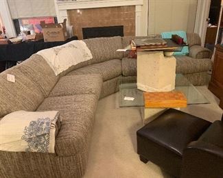 Tweed section and modern “concrete” look end or coffee tables