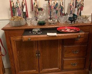 Lenox pencil Santas, sideboard, gorgeous glassware