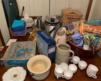 Vintage punch bowl, coffee service, pottery and milk glass