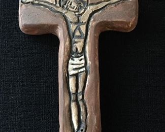 Sweet Handmade Pottery Crucifix 
Handpainted Also