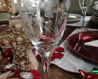 Set of Six Etched Wine Glasses