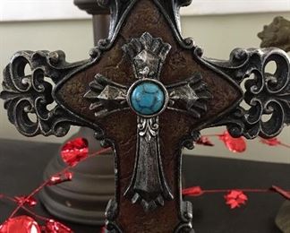 Ornate Cross with Turquoise Center Stone