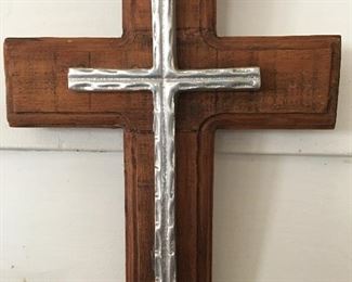 Vintage Wood and Pewter Cross