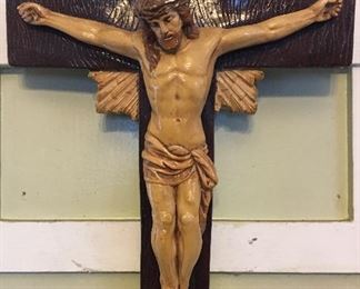 Large Vintage Hand Painted  Crucifix 
   Height 15”