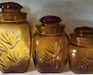 Mid Century Amber Glass Canister Set