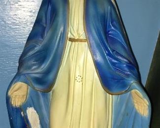 Lovely Vintage Hand Painted Mary Statue
  Height 19” Tall