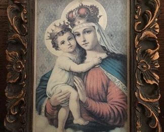 Framed Vintage Portrait of Mary & Jesus