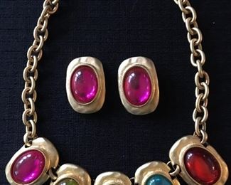 Pilgrim Multi Colored Stone Gold Necklace with Matching Earrings