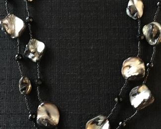 Beautiful Black Glass Bead & Silver Necklace