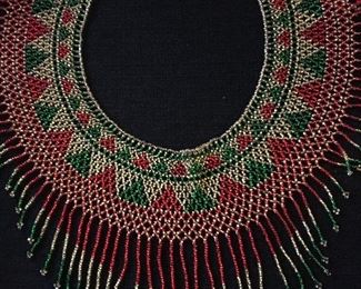 Beautiful Handmade Red, Green & Gold Beaded Necklace