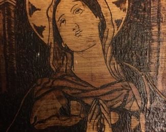 Beautiful Wood Burned Portrait of Mary
