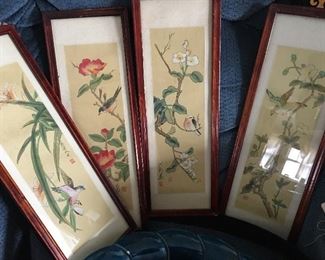 Set of (4) Asian Silk Prints