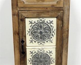 Rustic Wood Storage Cabinet With Single Drawer, 32" H x 15.5" W x 12" D