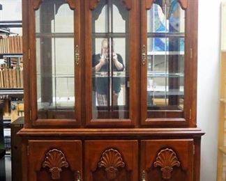 Lighted 2 Piece Solid Wood China Cabinet With 2 Glass Shelves And Storage 89" X 54" X 17"